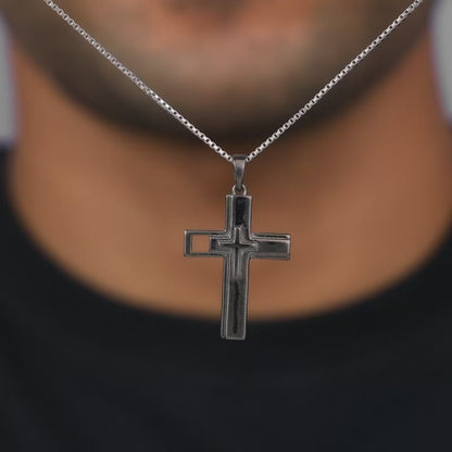 Black Rhodium Holy Christ Pendant With Box Chain For Him