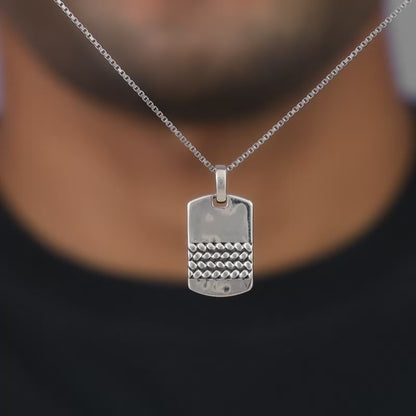 Oxidised Silver Modern Rectangular Pendant With Box Chain