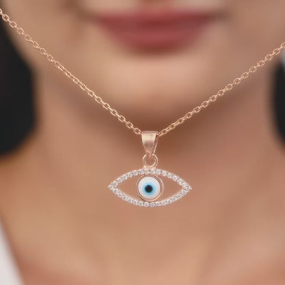 Rose Gold Evil Eye Pendant wiith Link Chain