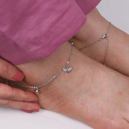 Silver Zircon Charm Anklet