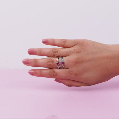 Oxidised Silver Pink Thorny Ring