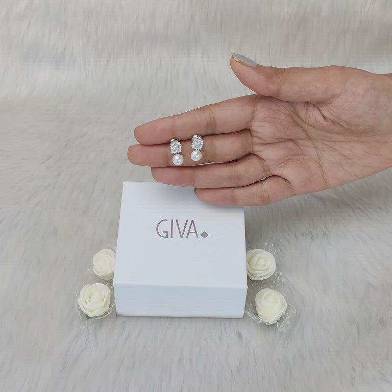 Silver Studded Drop Pearl Stud Earrings GIVA Jewellery