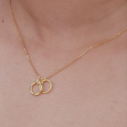 Golden Diamond Double Ring Pendant with Link Chain