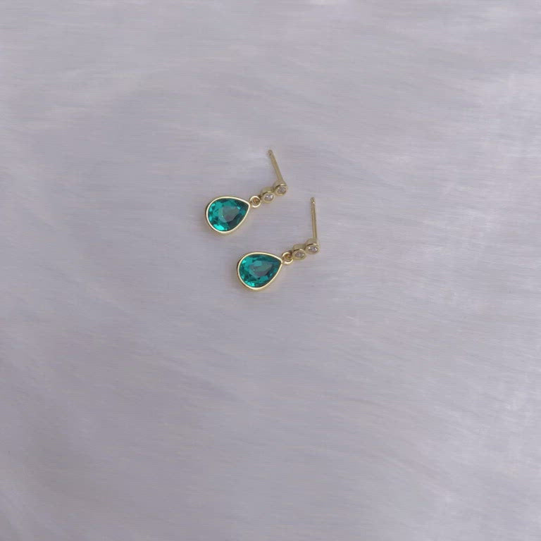 Handcrafted Wave of Turquoise Dangle Earrings - 24K Gold Plated