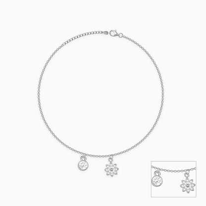 Silver Floral Charm Anklet