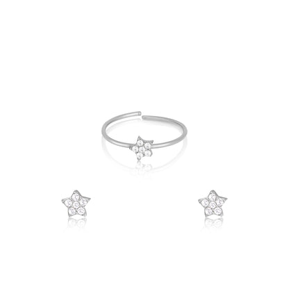 Silver Zircon Constellation Ring & Studs Set