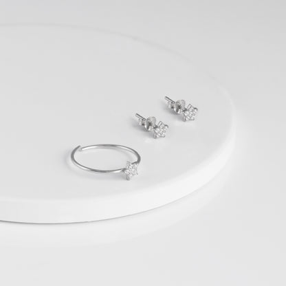 Silver Zircon Constellation Ring & Studs Set