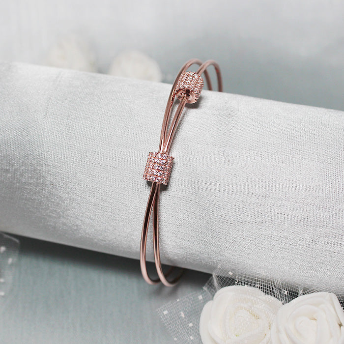 Silver Rose Gold Clover Loop Bracelet-GIVA Jewellery