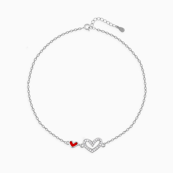 Silver Blushing with Love Heart Bracelet