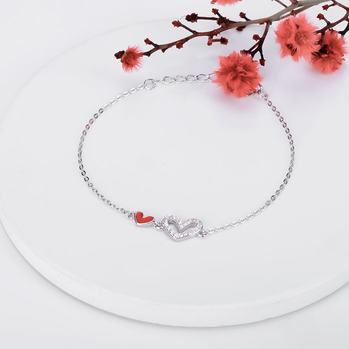 Silver Blushing with Love Heart Bracelet