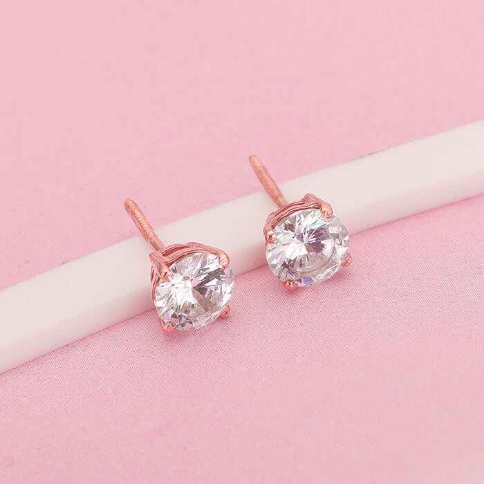 Rose Gold Classic Zircon Earrings