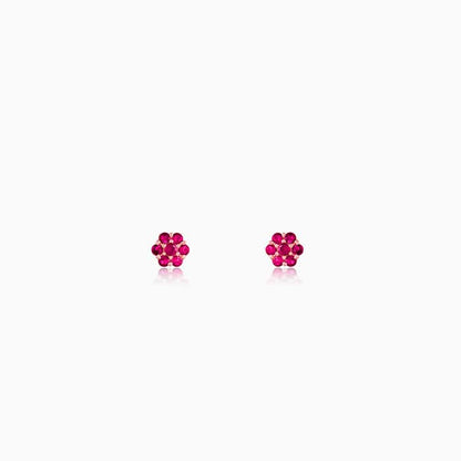 Rose Gold Magenta Flower Stud Kids Earrings