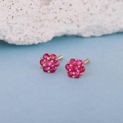 Rose Gold Magenta Flower Stud Kids Earrings