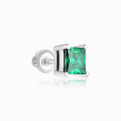 Silver Emerald Green Square Stud Earrings