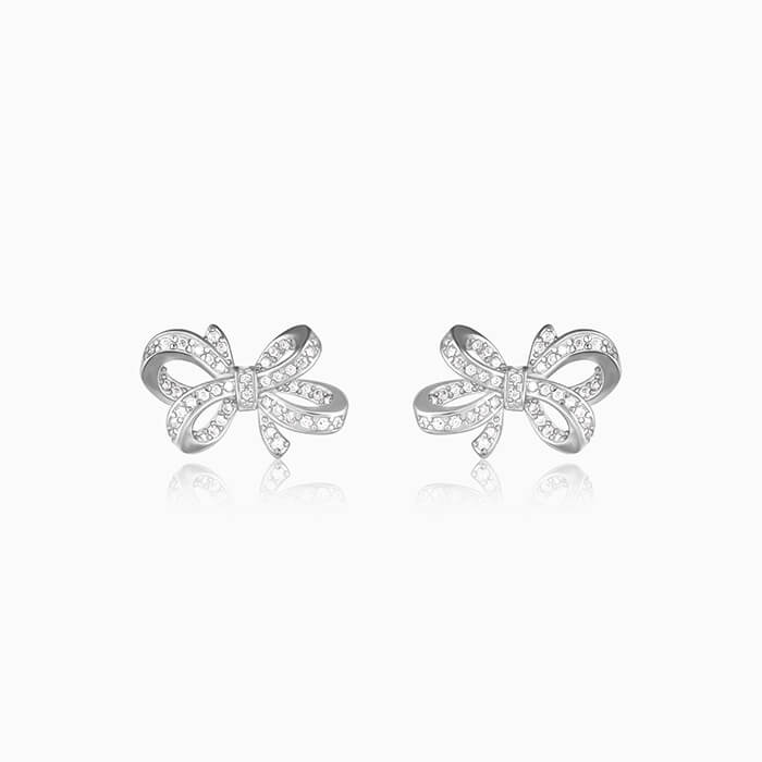 Silver Zircon Floral Knot Earrings