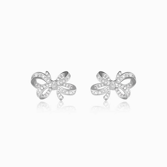 Silver Zircon Floral Knot Earrings