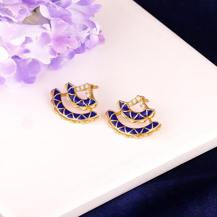 AARNAA Blue Color Gold Plated Kundan Pearl Stud Earrings for Women  ER_2193_BL_140