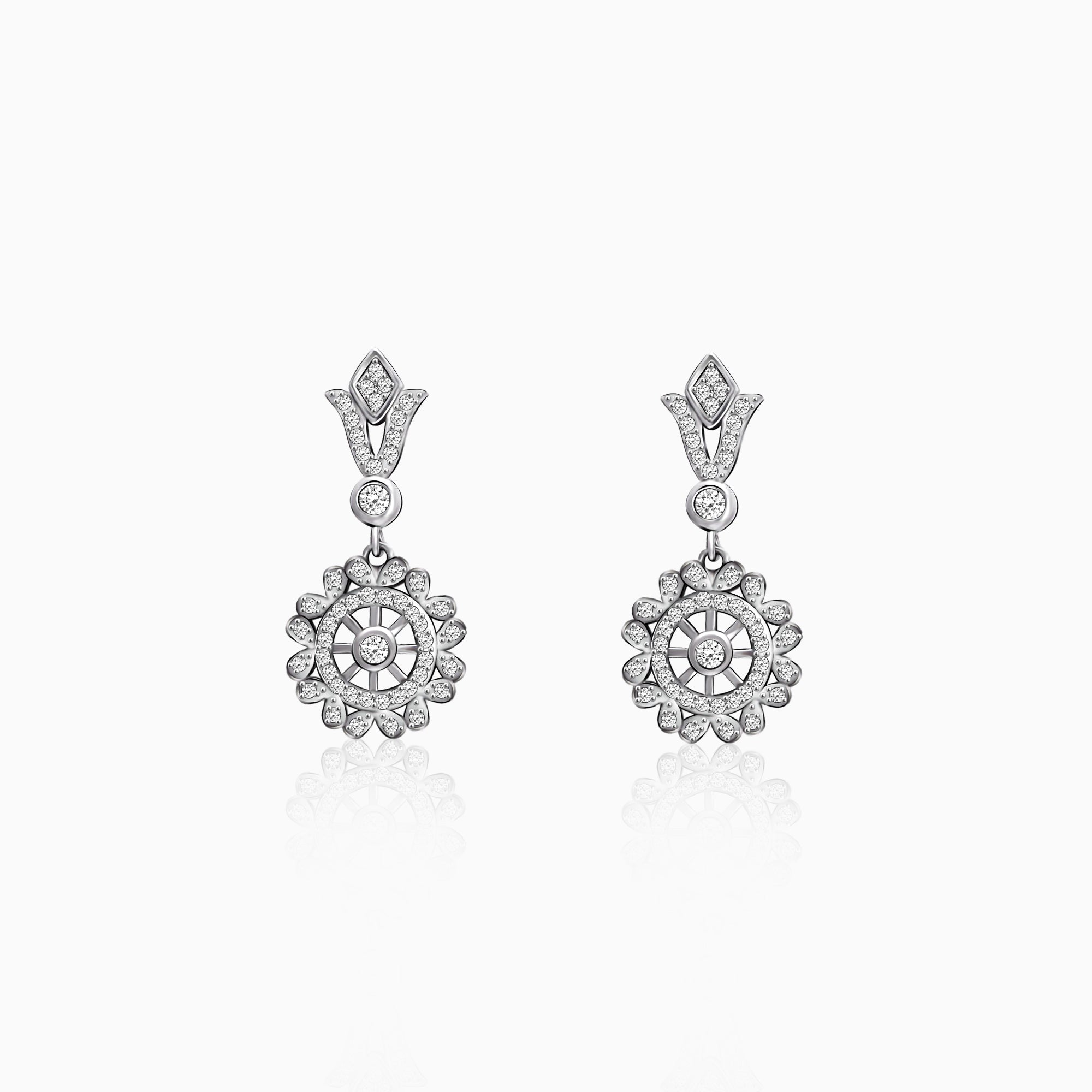 Diamond Flower Drop Earrings in Gold