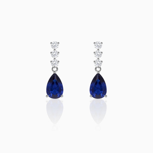 Silver Sapphire Blue Drop Earrings