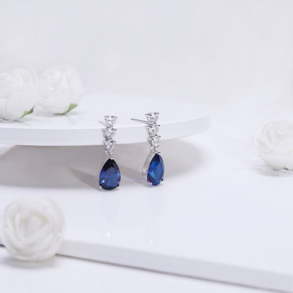 Silver Sapphire Blue Drop Earrings