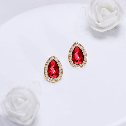 Golden Ruby Red Tear Drop Earrings