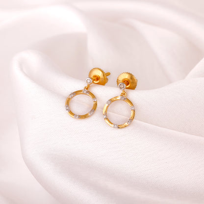 Golden Diamond Double Ring Earrings