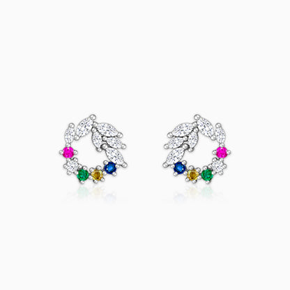 Silver Rainbow Wreath Stud Earrings