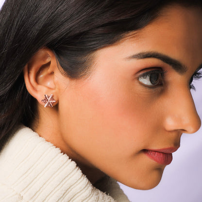 Rose Gold Snowflake Stud Earrings