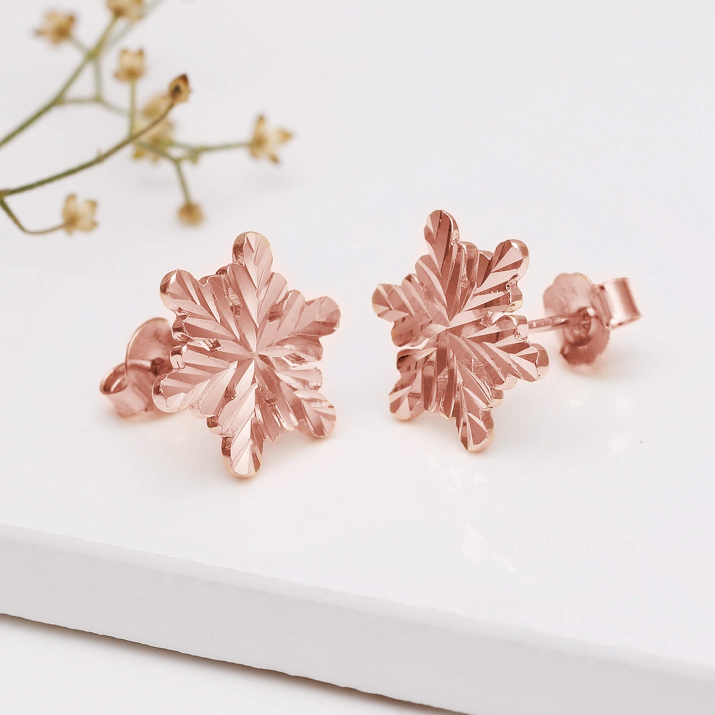 Rose Gold Snowflake Stud Earrings