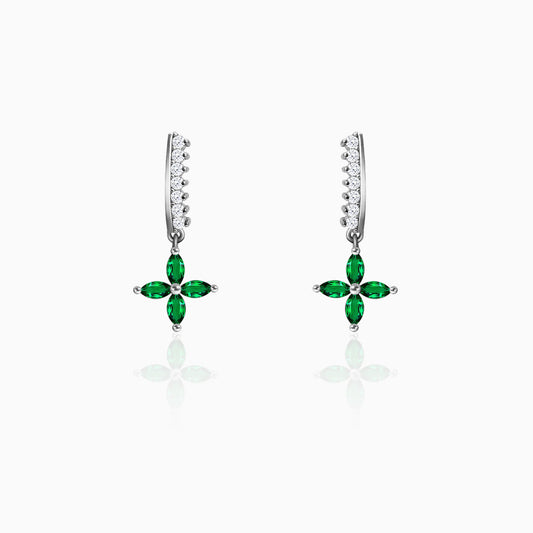 Silver Emerald Green Flower Earrings