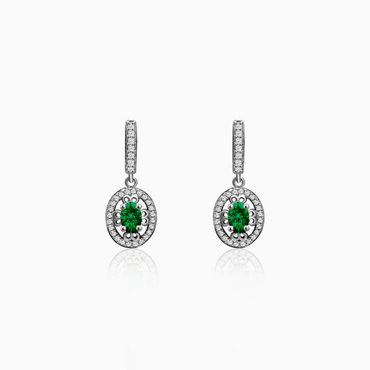 Silver Forest Green Drop Earrings