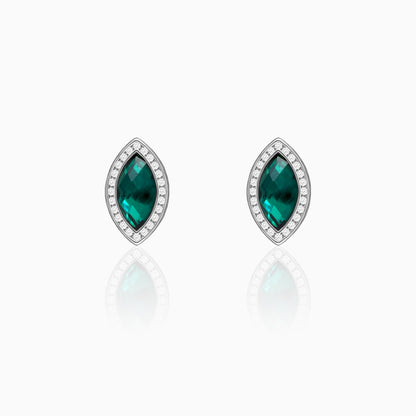 Silver Emerald Green Marquise Earrings