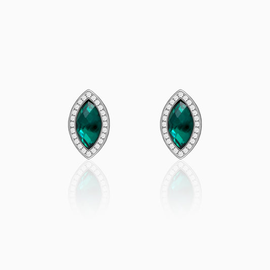 Silver Emerald Green Marquise Earrings