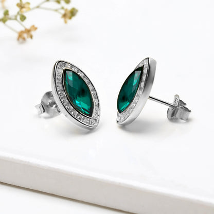 Silver Emerald Green Marquise Earrings