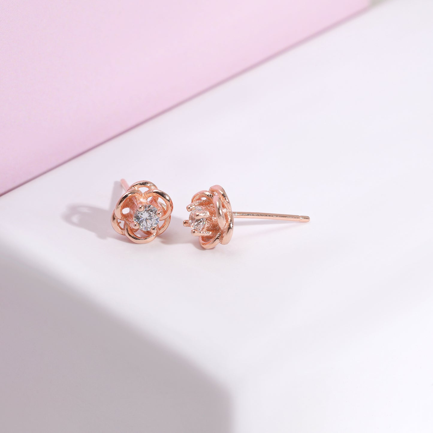 Rose Gold Woven Flower Studs