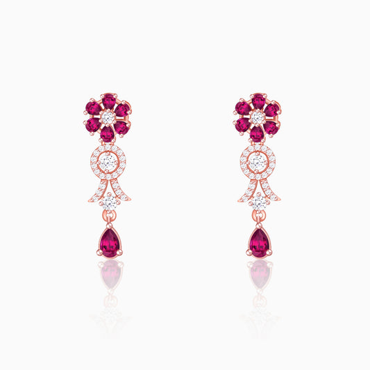 Rose Gold Zircon Pink Flower Drop Danglers