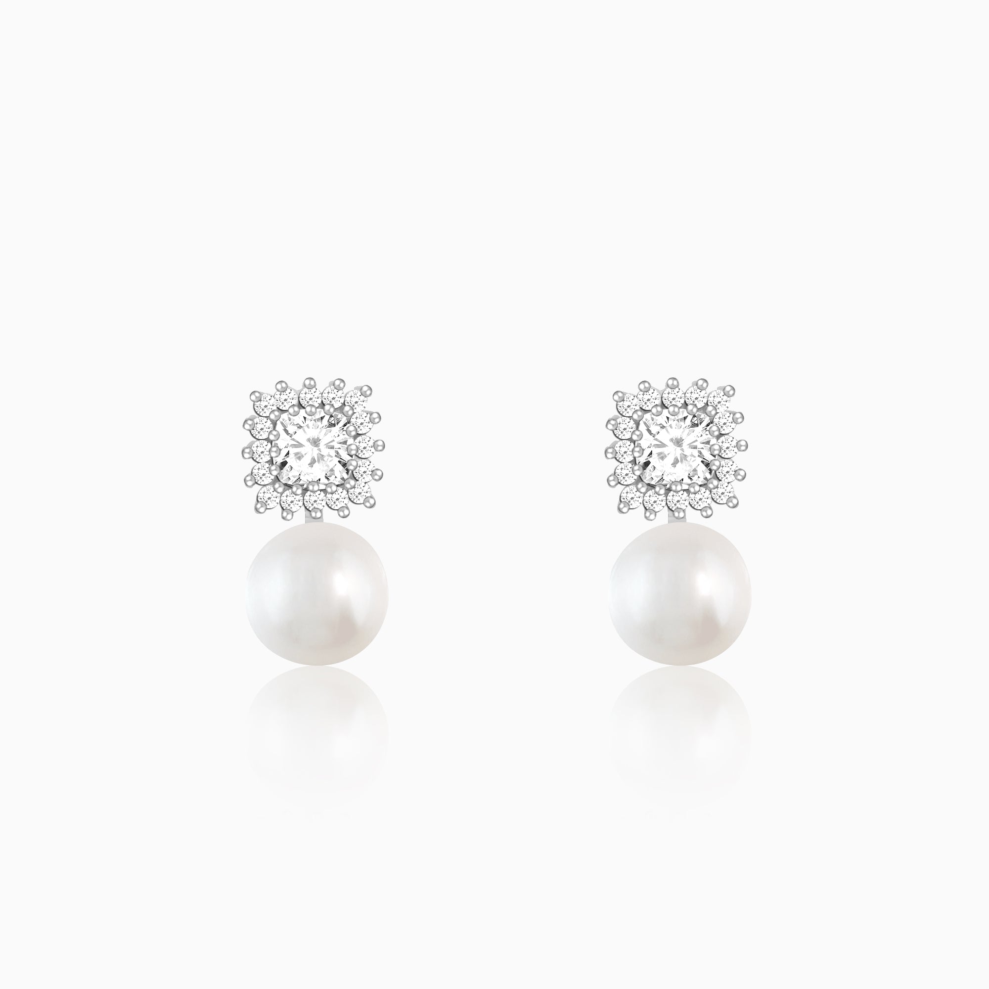14K White Gold Freshwater Cultured Pearl and Diamond Halo Earrings  (8.0-9.0mm)
