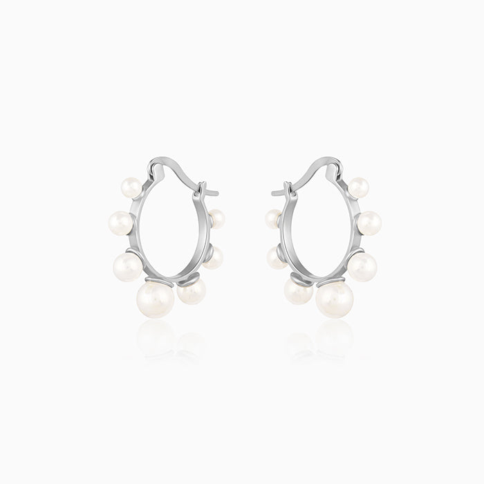 Silver Pearl Loop Earrings