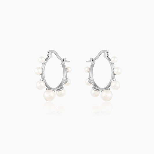 Silver Pearl Loop Earrings