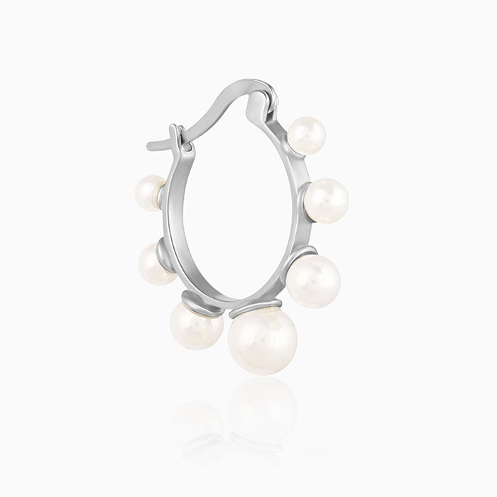 Silver Pearl Loop Earrings