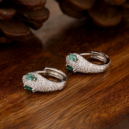 Silver Green-Eyed Snake Earrings