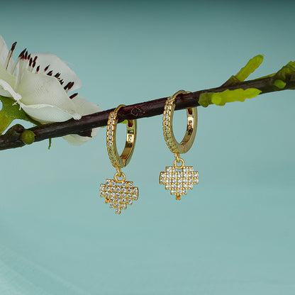 Golden Hanging Heart Hoop Earrings