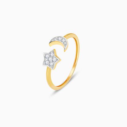 Gold Moon and Star Diamond Ring