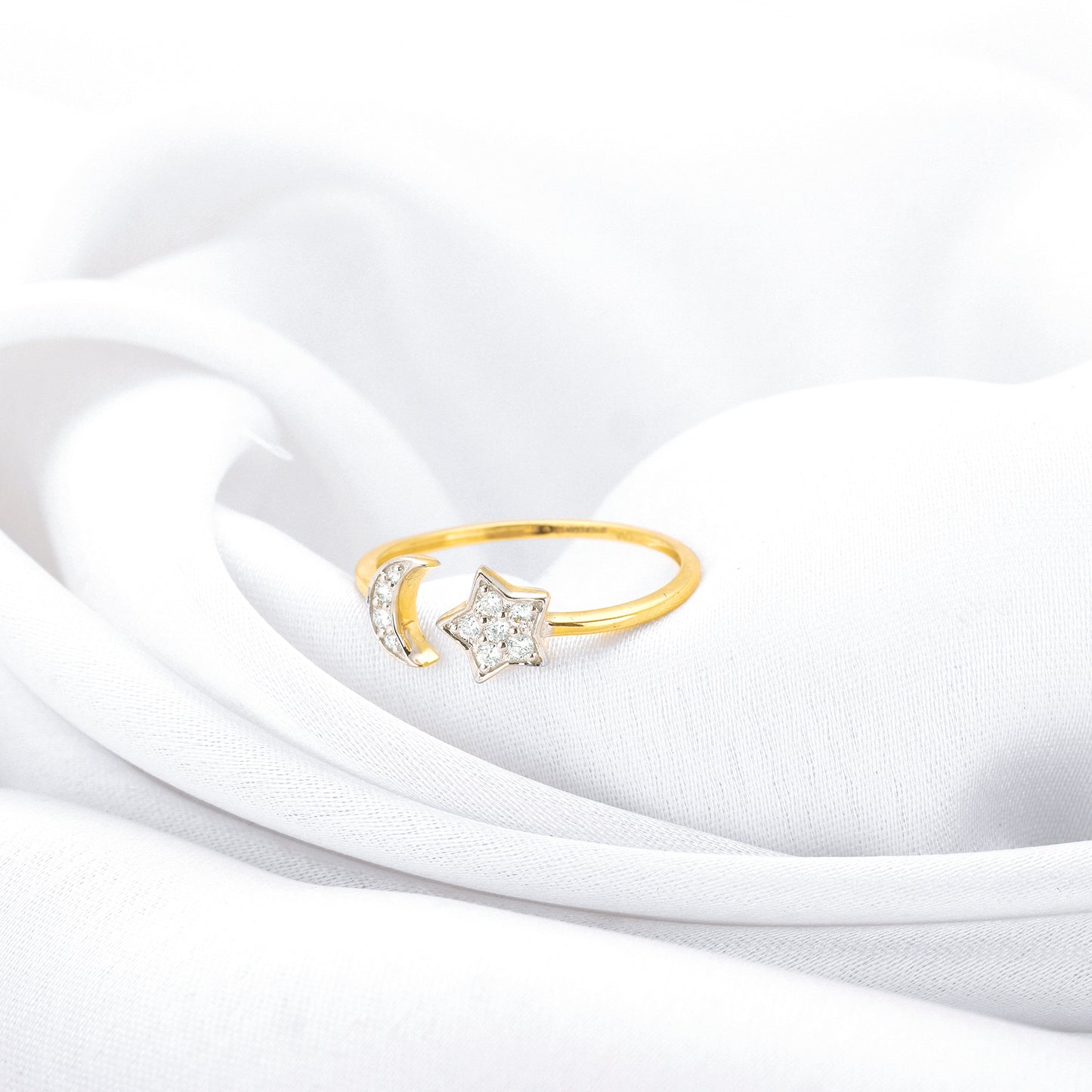 Gold Moon and Star Diamond Ring