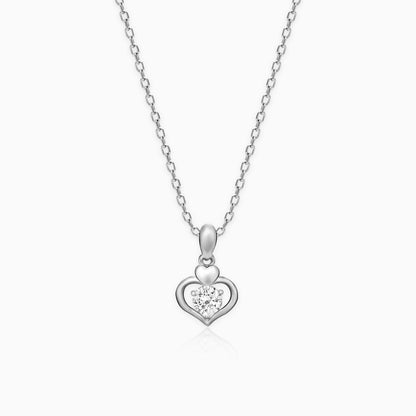 Silver Zircon Dual Heart Pendant with Link Chain