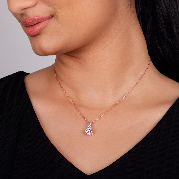 Rose Gold Classic Zircon Pendant with Link Chain