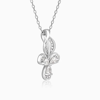 Silver Iris Flower Pendant with Link Chain