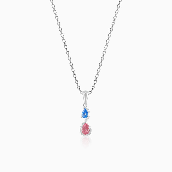 Silver Blue and Pink Stone Pendant with Link Chain