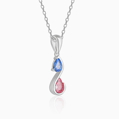 Silver Blue and Pink Stone Pendant with Link Chain