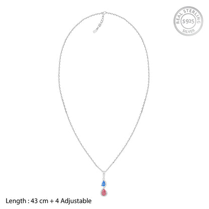 Silver Blue and Pink Stone Pendant with Link Chain